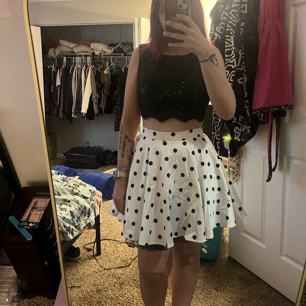 Windsor Black and White Polka Dot Skater Dress